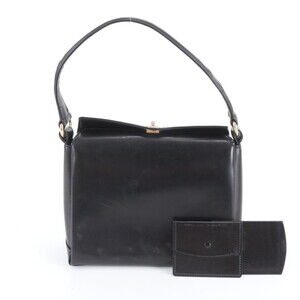 Vintage Old Gucci Leather Shoulder Bag, Tote Handbag, Black, Women's